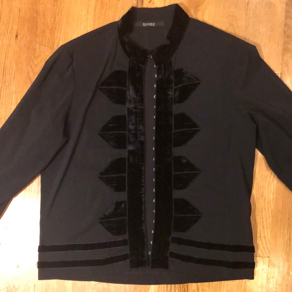 Sandro Black Blouse with Velvet Details